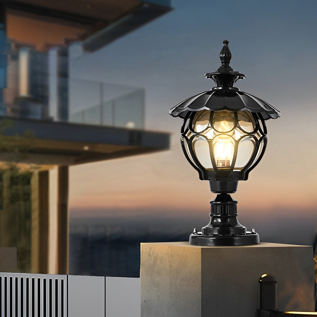 Outdoor Pillar Lamp | Cognac Glass | Die-Cast Aluminum