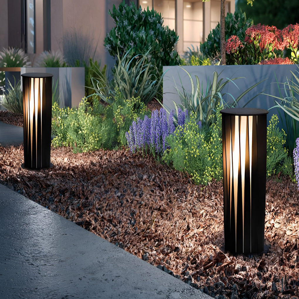 Geometric Cage Solar LED Pathway Light - Industrial Black Aluminum