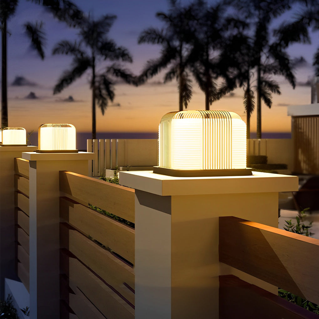 Modern Square LED Outdoor Post Light - Stainless Steel & PE Shade