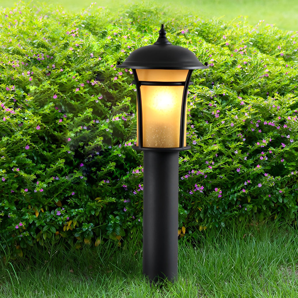 Traditional Iron & Glass LED Garden Lamp – Waterproof Outdoor Post