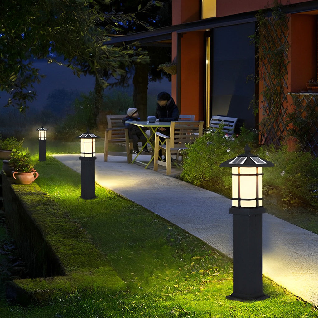 Modern Solar LED Bollard Light with Asian-Inspired Design
