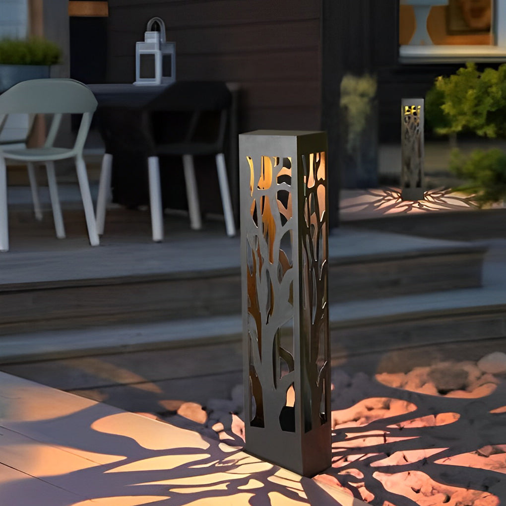 Solar-Powered Lawn Light with Hollow Branch Pattern - Stainless Steel