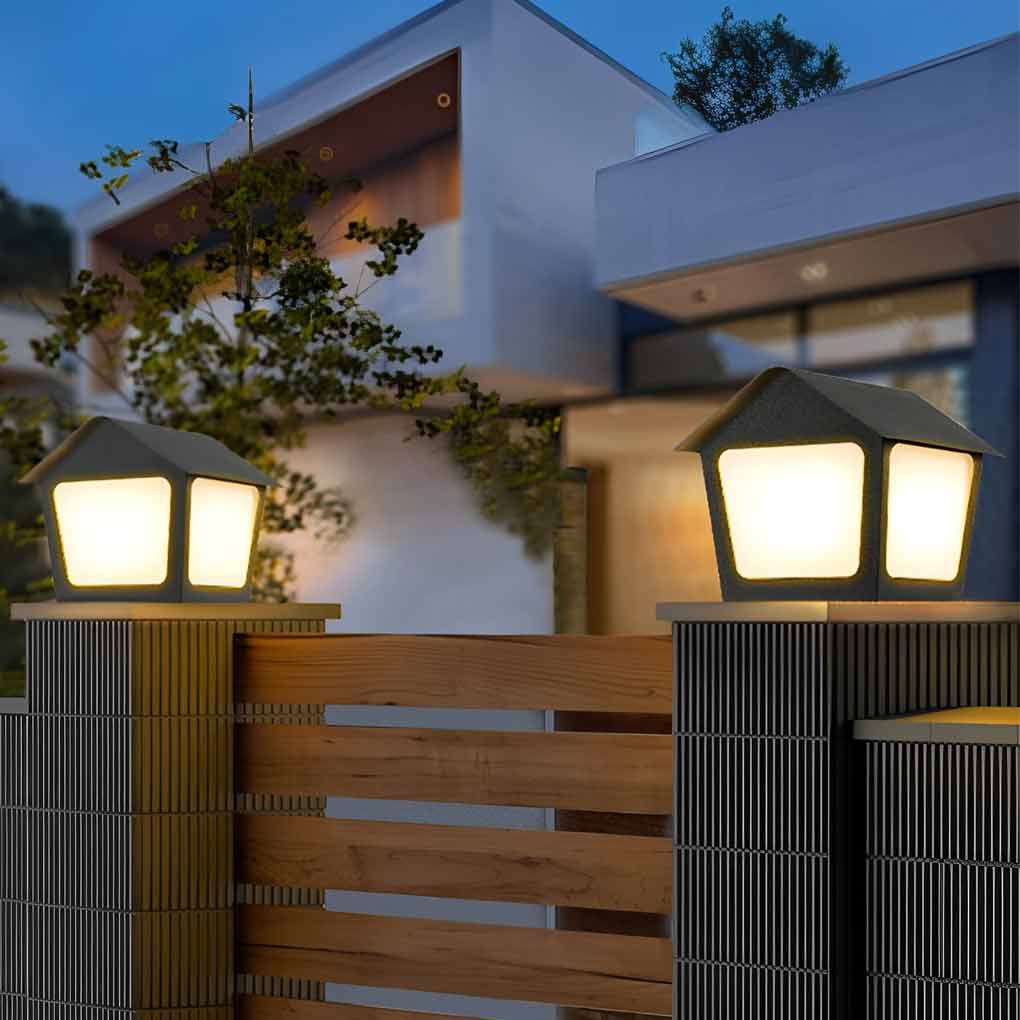 Modern Cottage Solar Fence Post Light - Stainless Steel Black