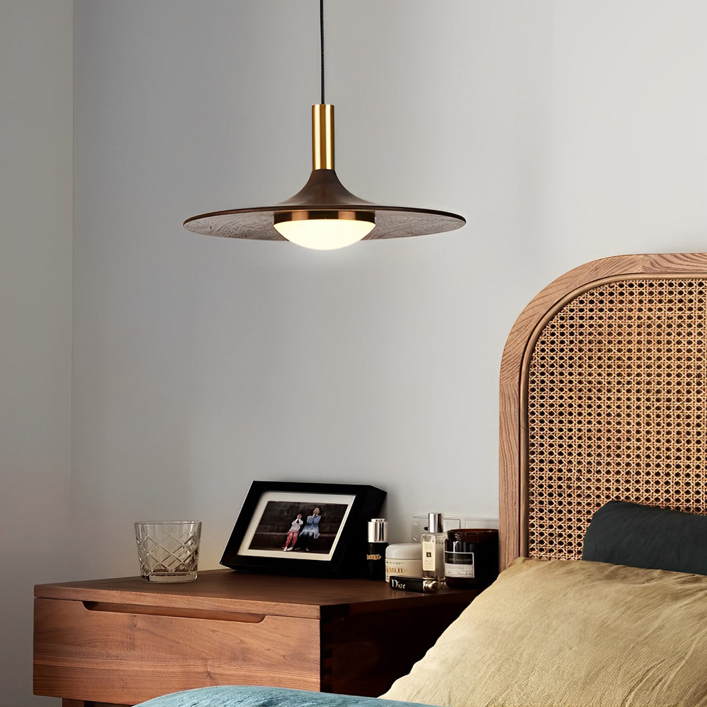 Flying Saucer Walnut Wood LED Pendant Light Modern Minimalist