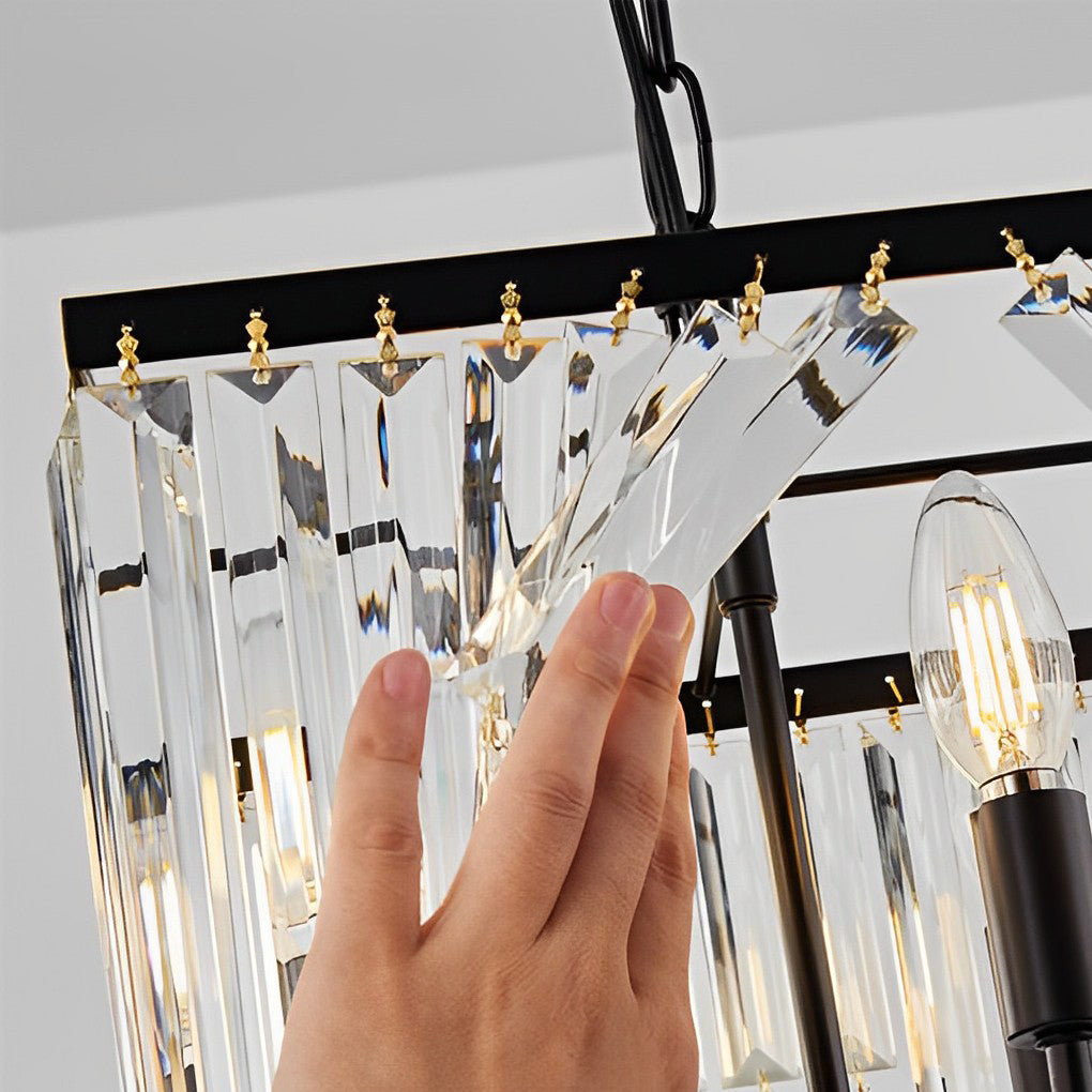 Crystal Strip LED Chandelier - Modern Black Metal 3-Step Dimming