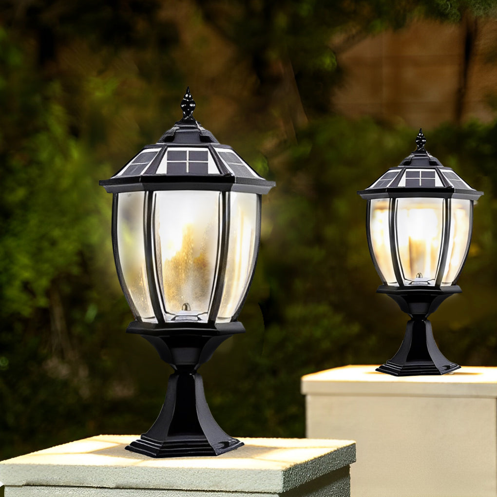 Modern Black Solar Outdoor Post Light with Remote Control