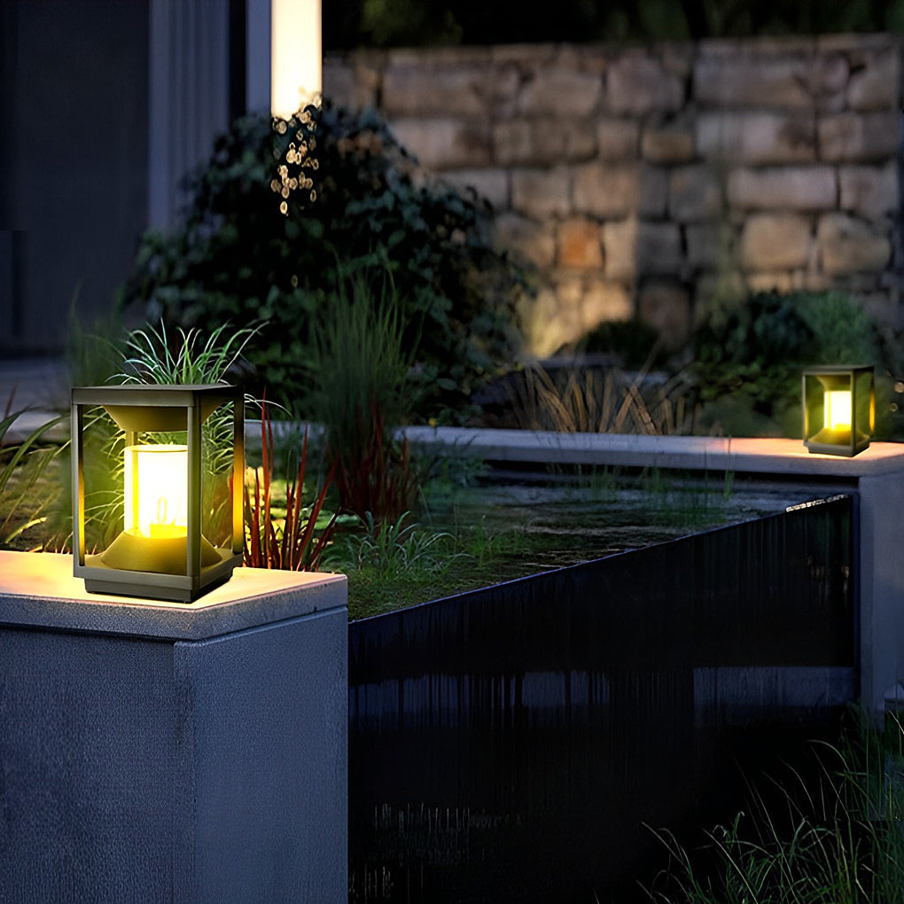 Square Modern Solar LED Fence Post Light - Waterproof Aluminum