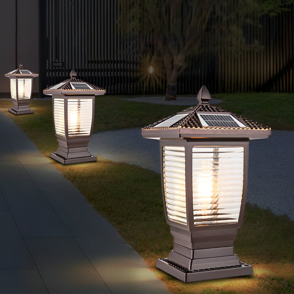 Modern Solar Fence Post Light - Glass & Aluminum Outdoor