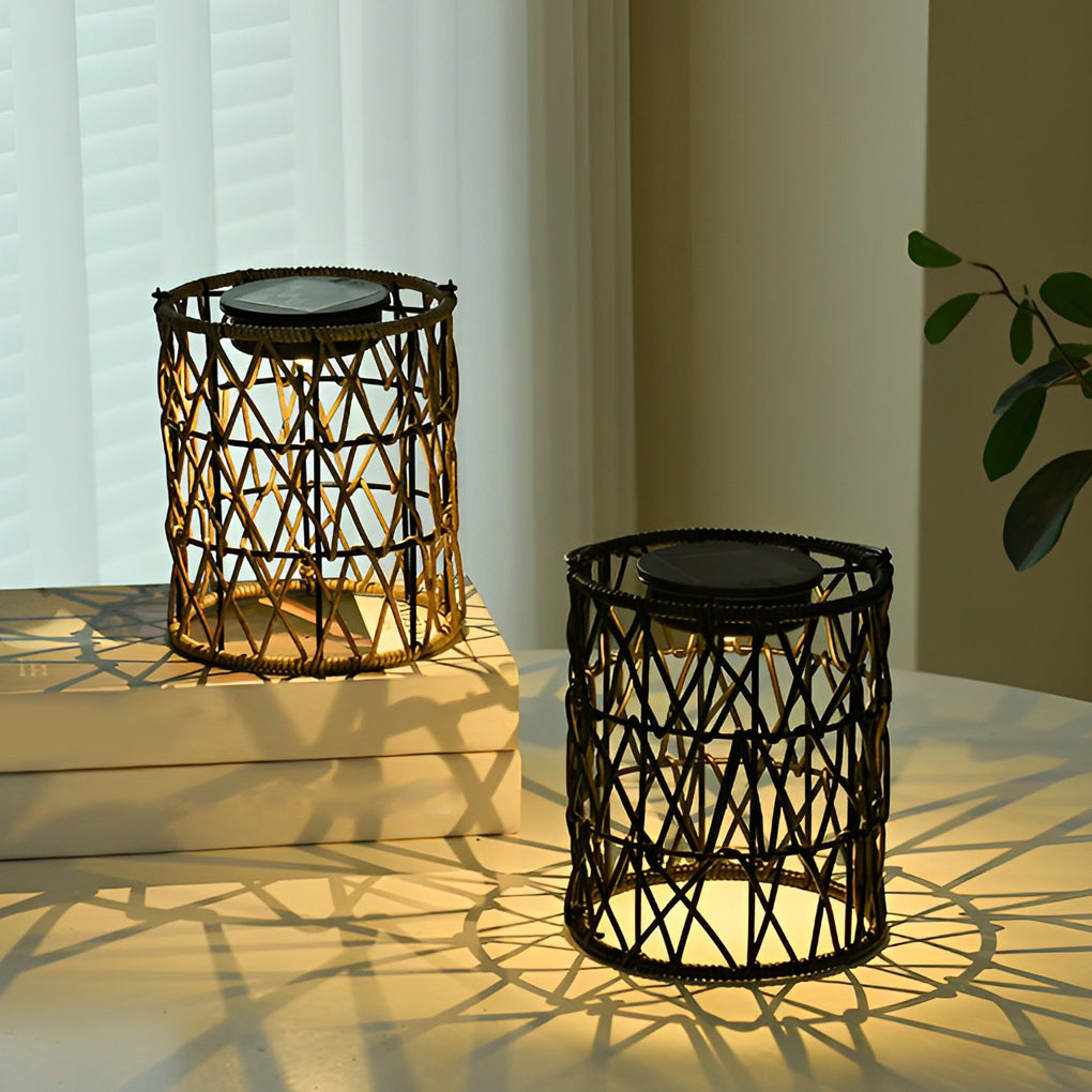 Rattan Solar Lantern Waterproof LED Garden Lawn Light