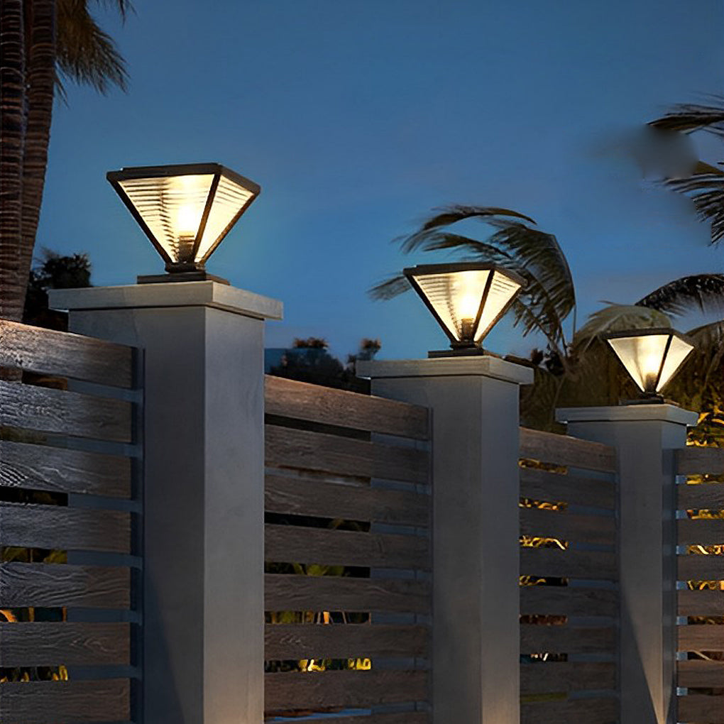 Geometric Solar Fence Post Light - Waterproof Stainless Steel Black