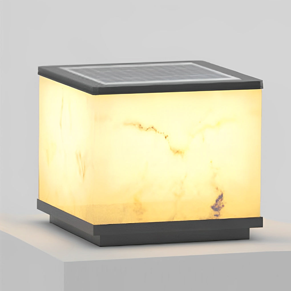 Square Marbled Solar Powered Fence Post Light - Modern Outdoor LED
