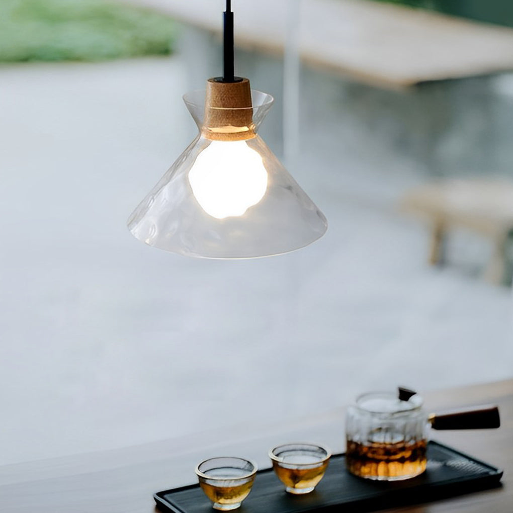 Modern Glass Wood Pendant Light | Japanese Minimalist Design