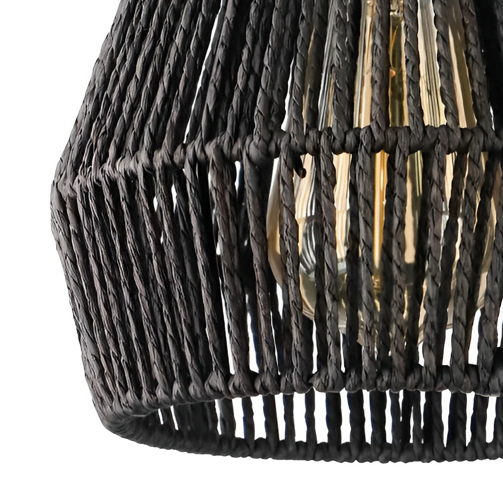 Japanese Paper Rope Woven Pendant Light in Black