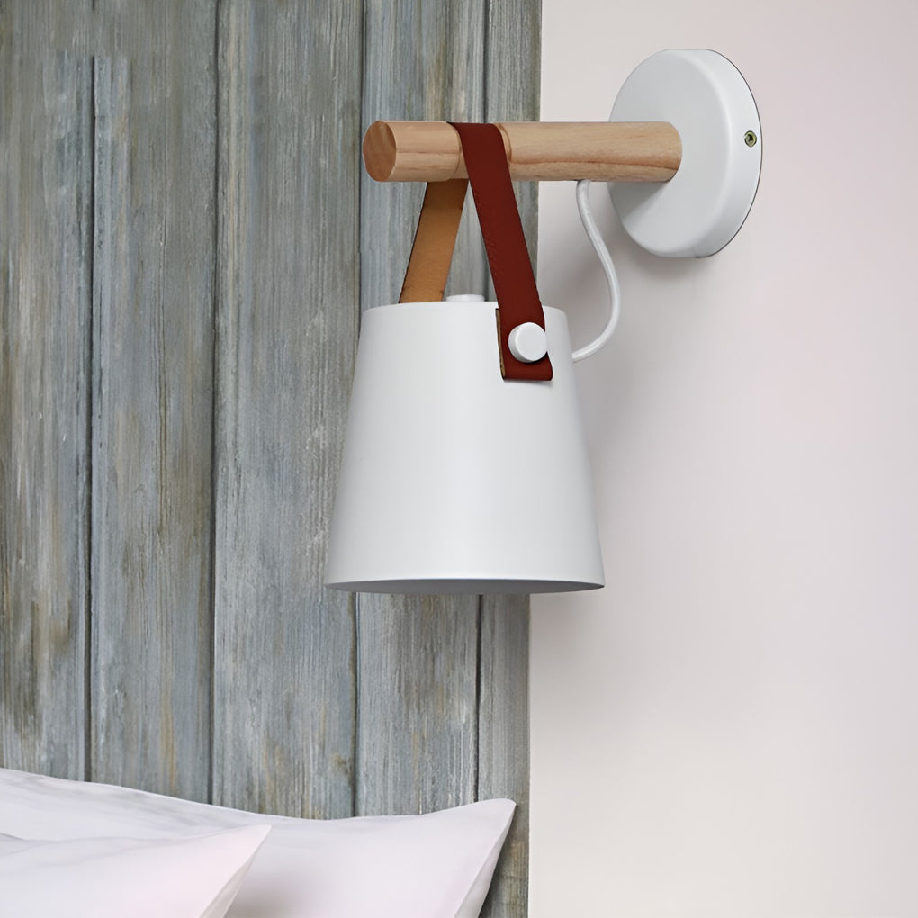 Modern Nordic Aluminum Wall Sconce with Wood Accent - Plug-In