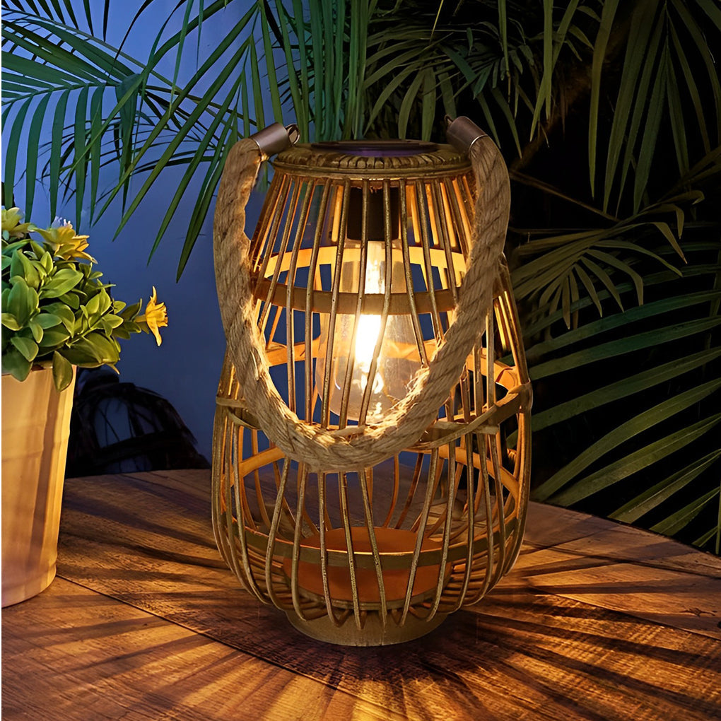 Portable Solar Bamboo Rattan Lantern LED Outdoor Garden Light
