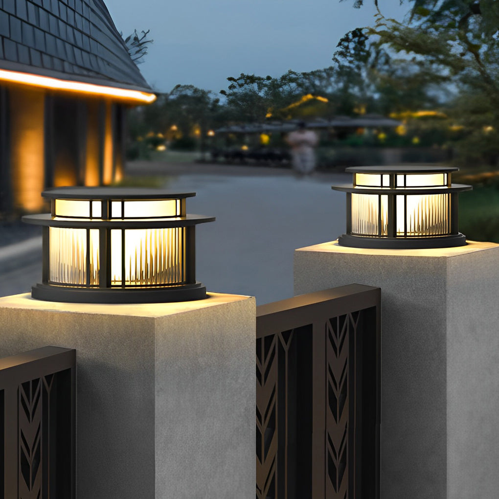Modern Round Solar Outdoor Post Light - Waterproof LED Pillar Lamp