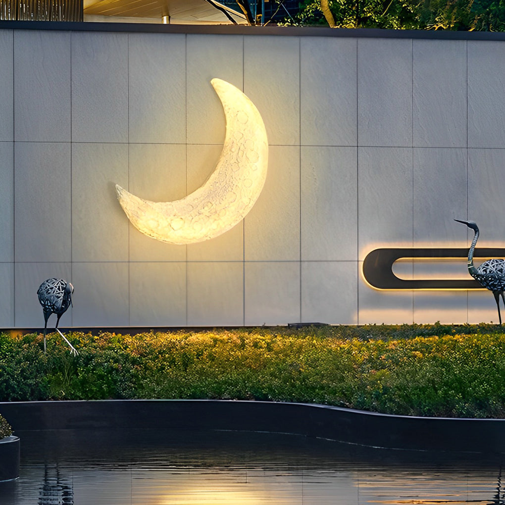 Moon Resin Waterproof LED Outdoor Wall Sconce Modern White