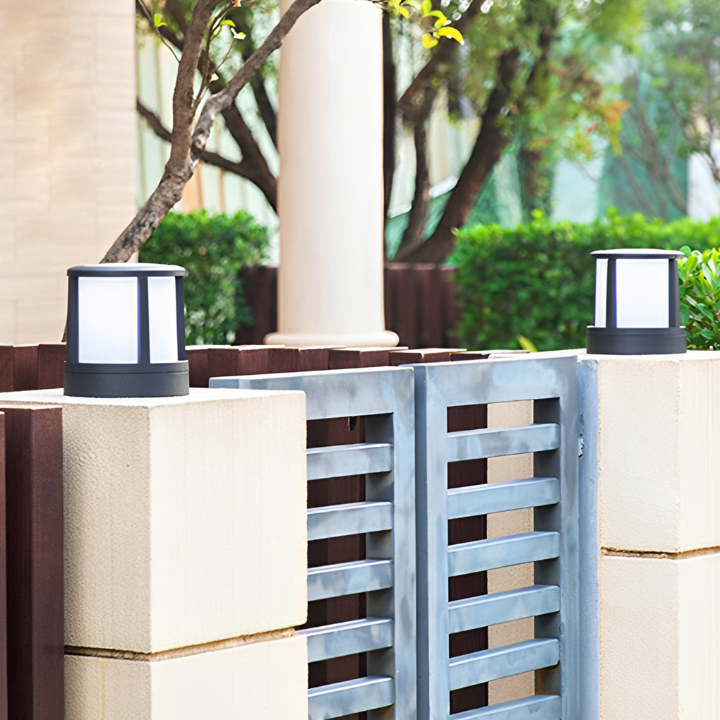 Modern Cylindrical Outdoor Post Light - Matte Black Aluminum