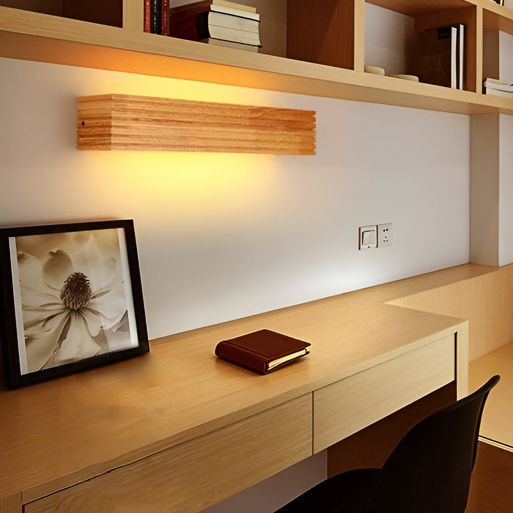 Wood Rectangular Waterproof LED Wall Sconce Mirror Light
