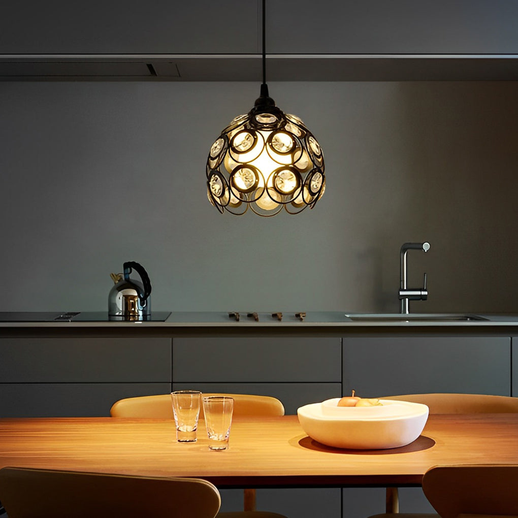 Industrial Cage Pendant Light with Button Switch Black Metal