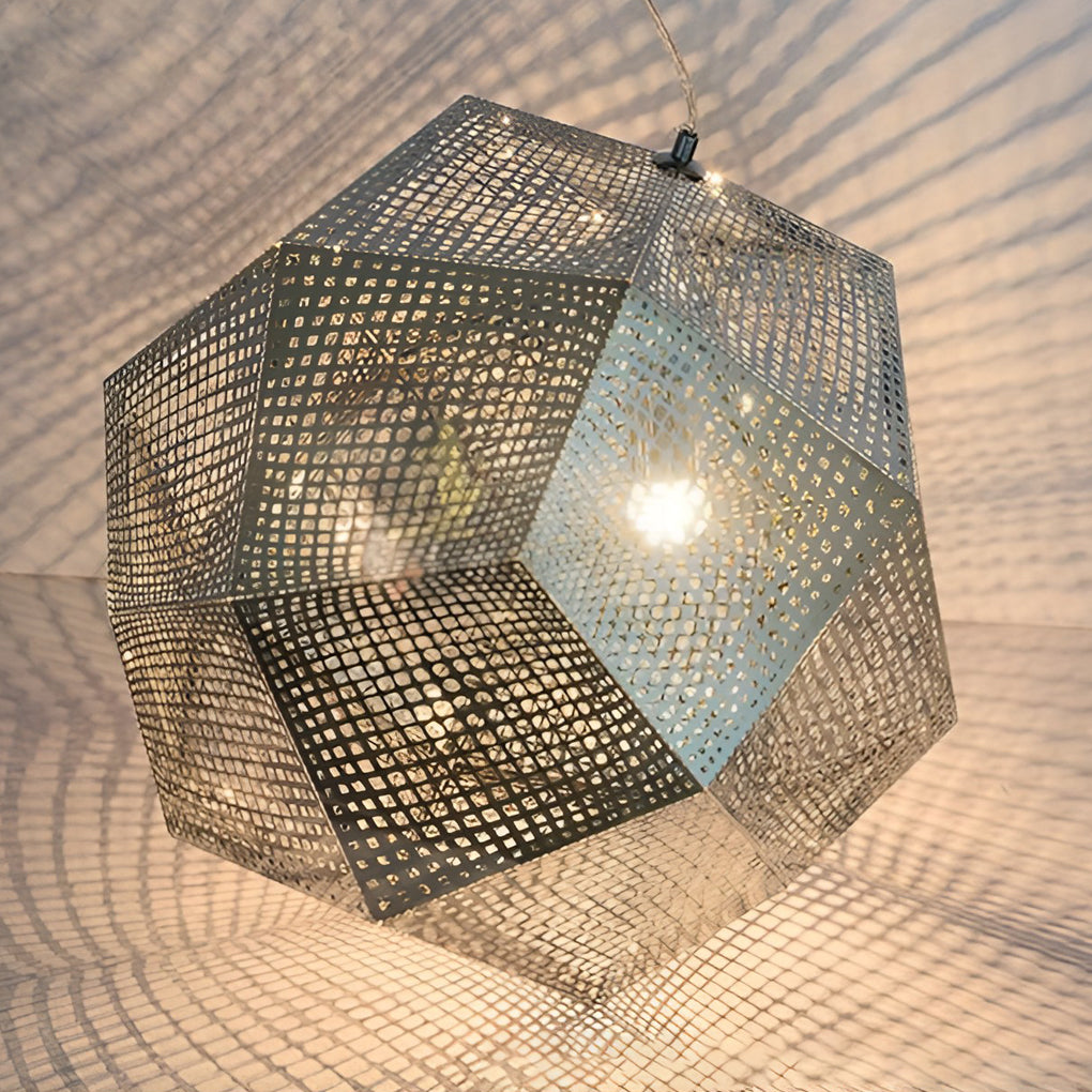 Geometric Round Electroplated Metal Pendant Light