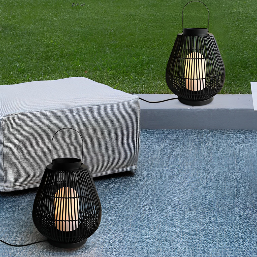 Portable Black Woven Iron E27 Outdoor Lantern with Handle