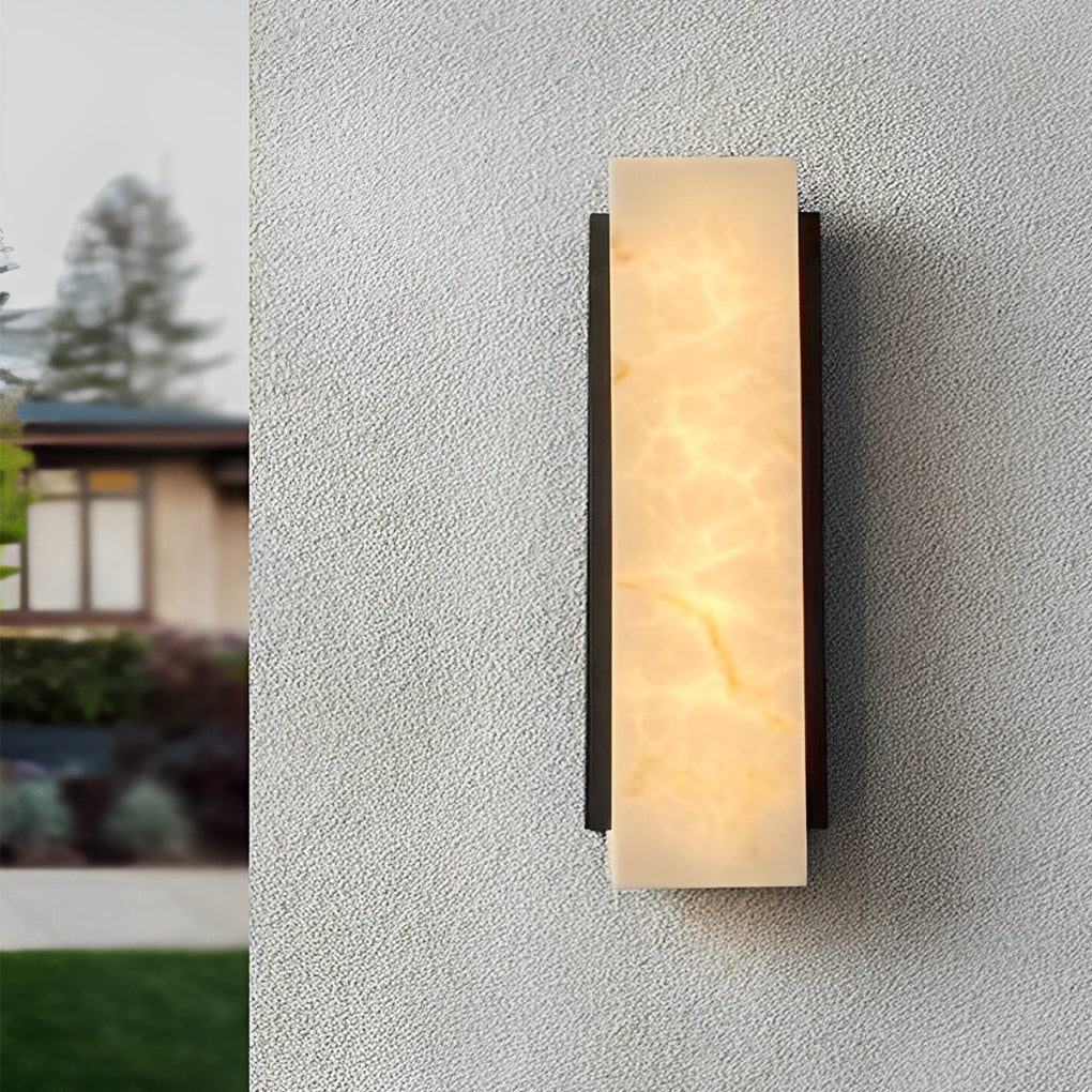Modern Rectangular LED Outdoor Wall Light - Stainless Steel & Marble