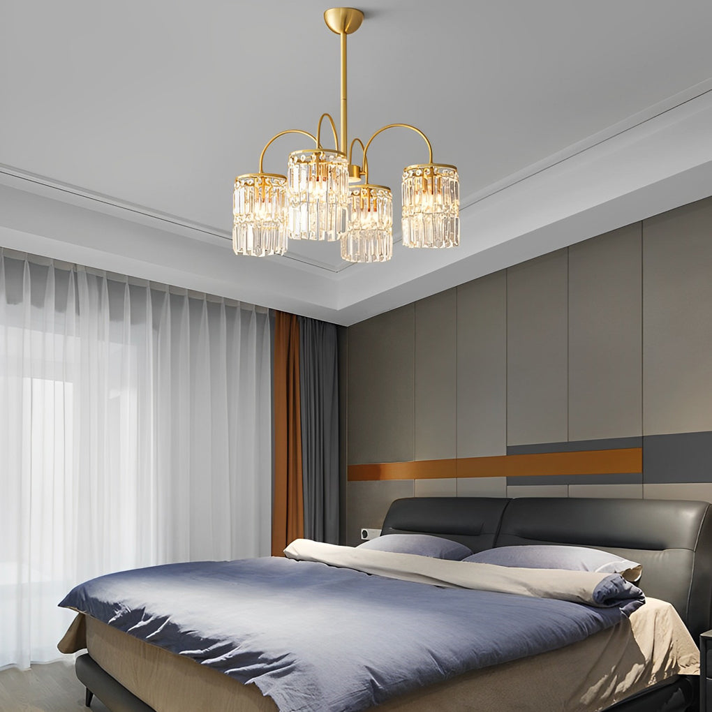 Crystal Shade Post-Modern Chandelier with Curved Arms - Gold Finish