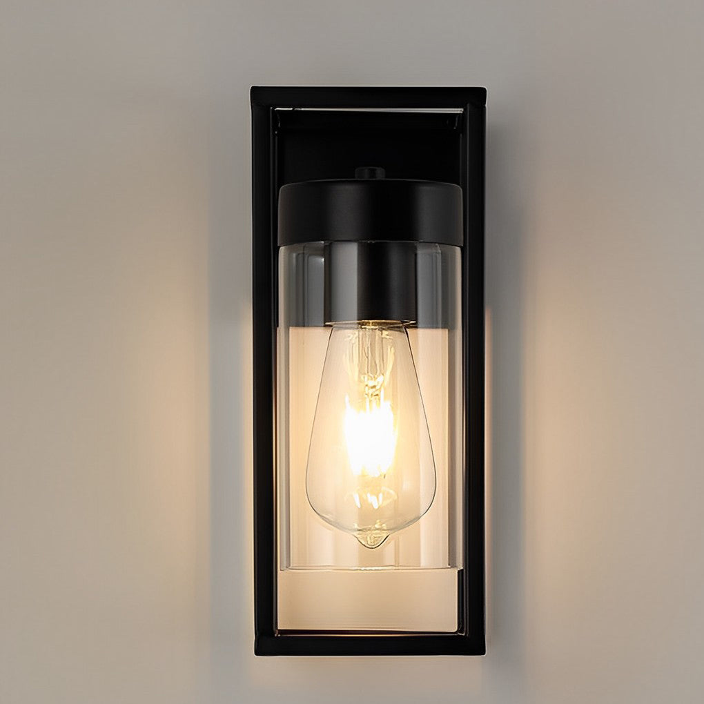 Rectangular Glass Industrial Wall Sconce - Black Metal Frame