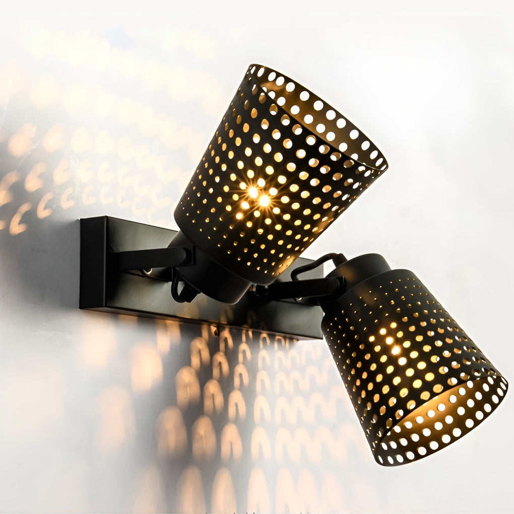 Adjustable Industrial Black Iron Wall Sconce with Hollow Shade