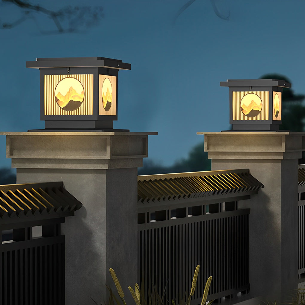 Square Mountain Scenery Solar Post Cap Light - Waterproof Outdoor