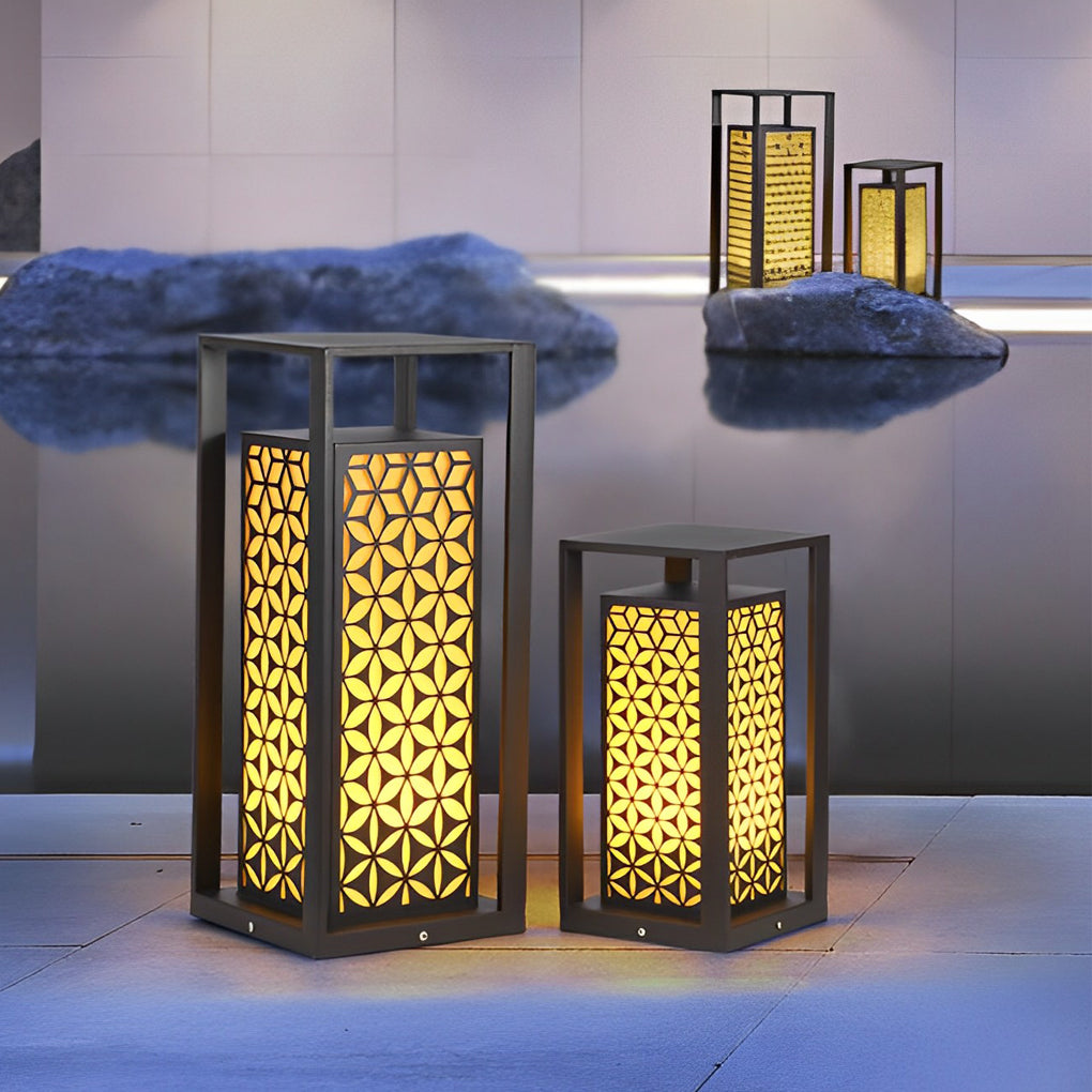 Floral Pattern LED Lawn Lamp Modern Pathway Light Black