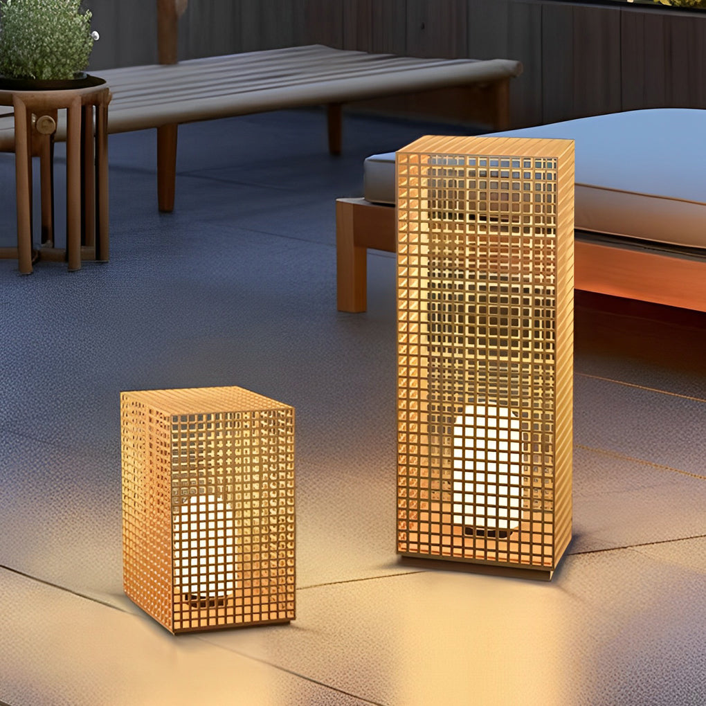 Gold Cuboid Bollard Light | Modern Asian-Inspired Pathway Light