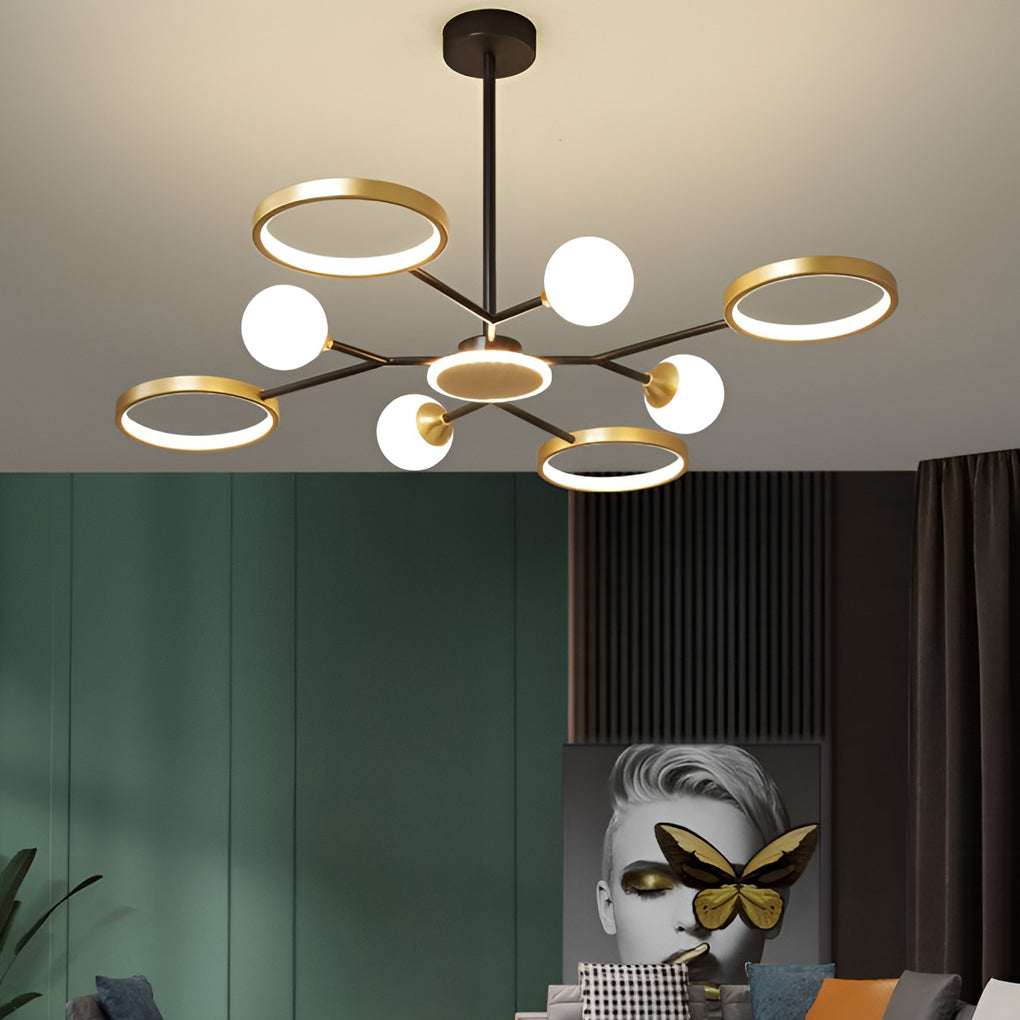 Modern Multi-Circle LED Chandelier Gold Finish Iron & Acrylic