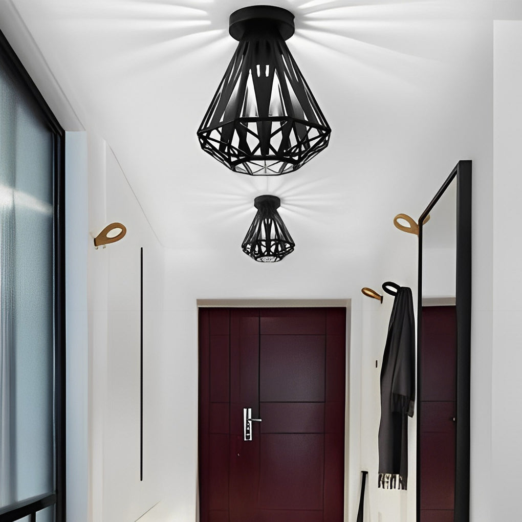 Industrial Iron Cage Semi-Flush Ceiling Light with LED
