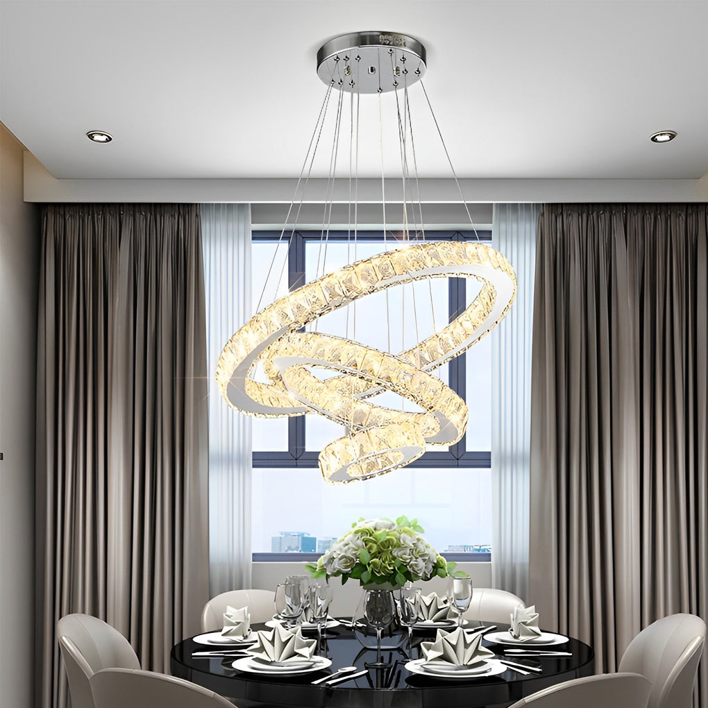Crystal LED Chandelier 3-Tier Modern Geometric Ring Pendant Light