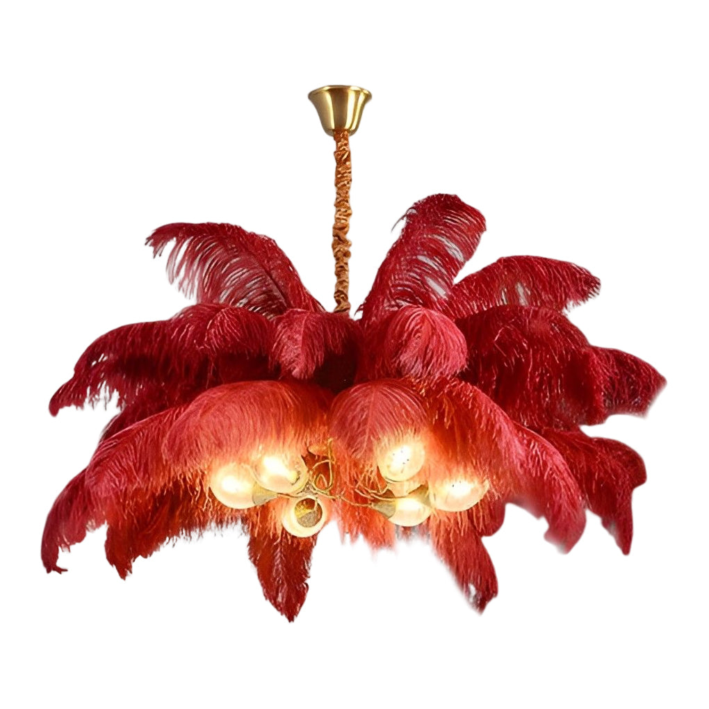 Feather Flush Mount Chandelier Modern Copper Ceiling Light 39"