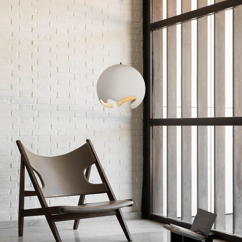 Modern Irregular Ball Pendant Light - Creamy White Resin & Iron