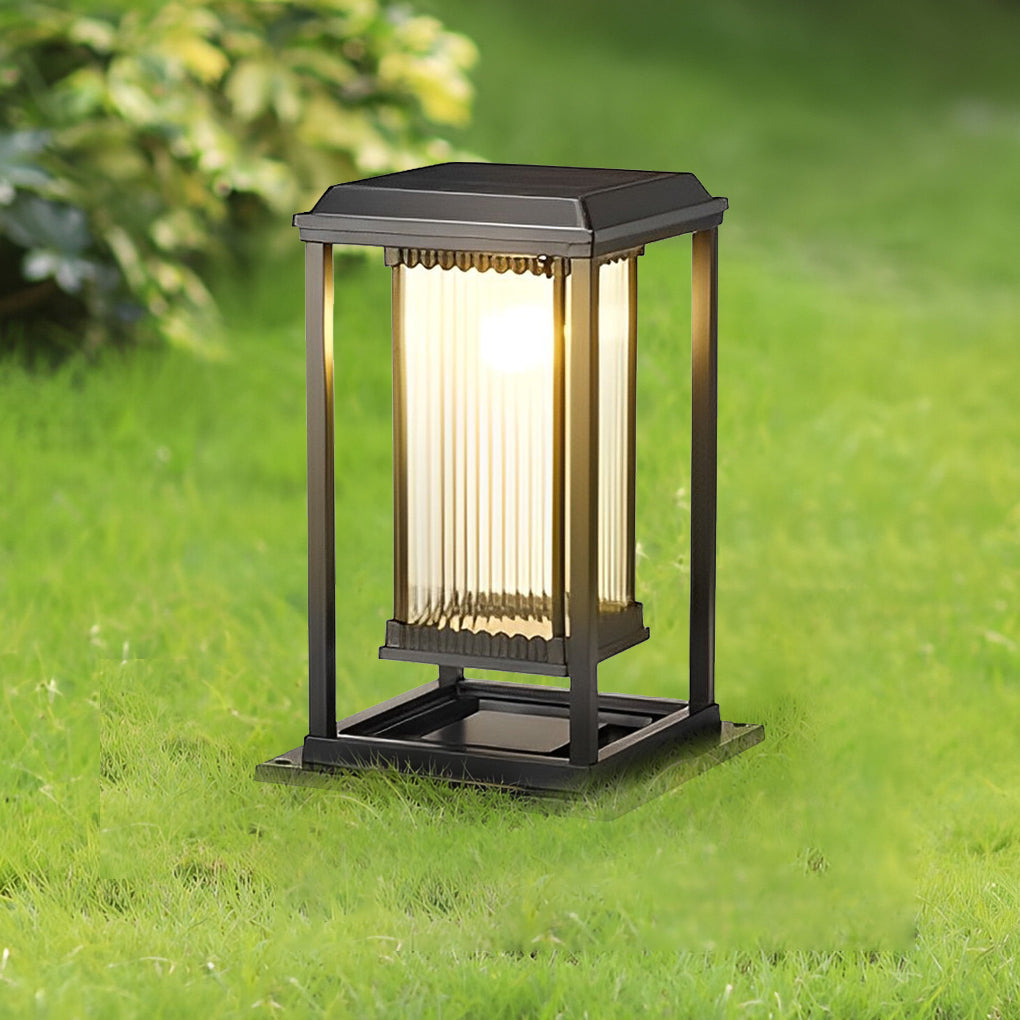 Square Black Solar Pathway Lights with Ribbed Glass & Aluminum