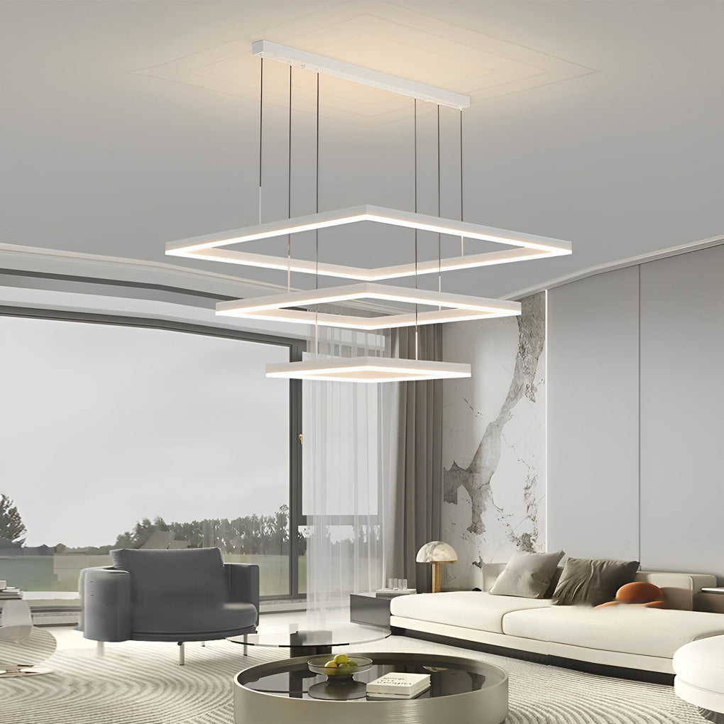 Modern White LED Square Ring Chandelier with 3-Step Dimming