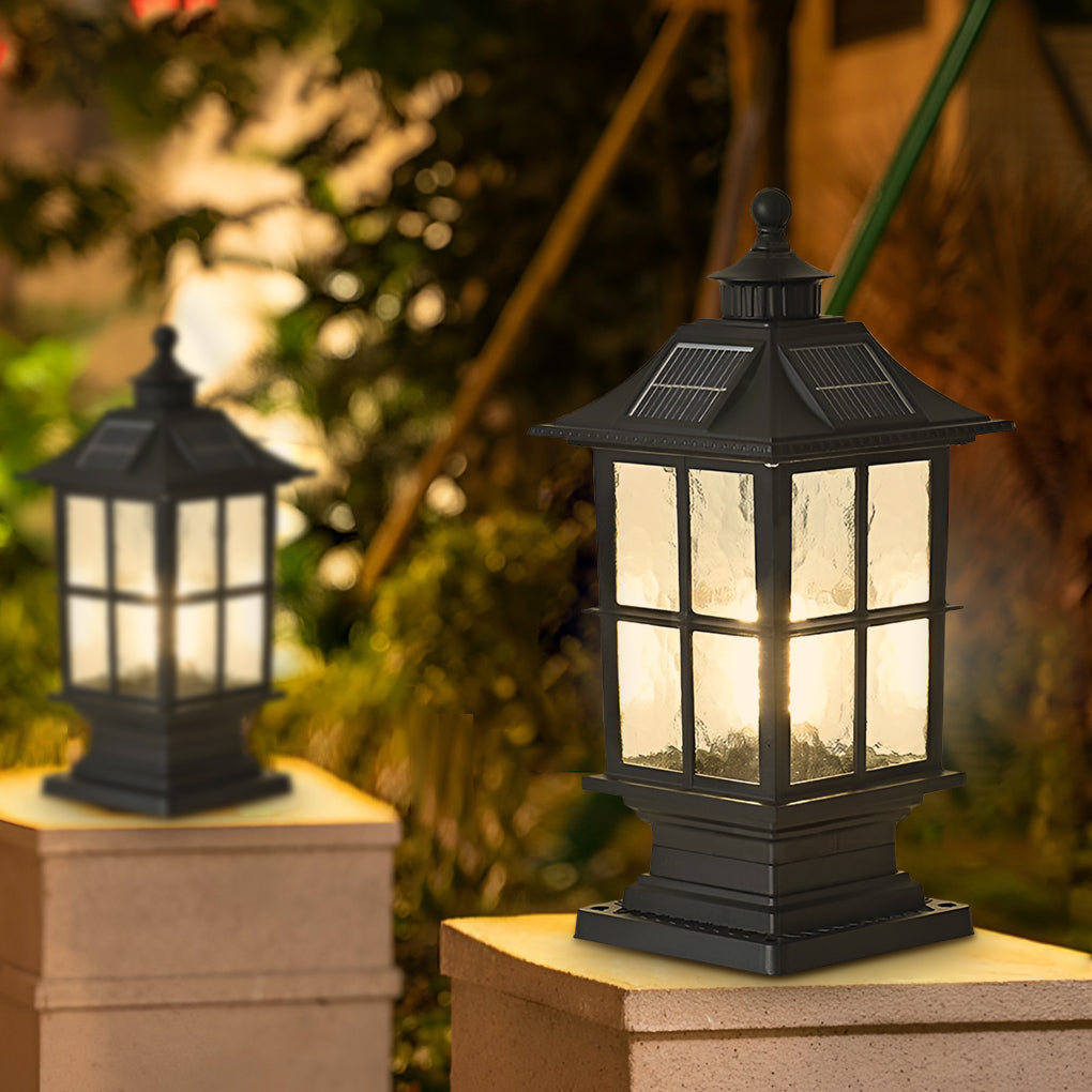 Solar LED Post Cap Light with Remote – Dimmable Outdoor Black Aluminum