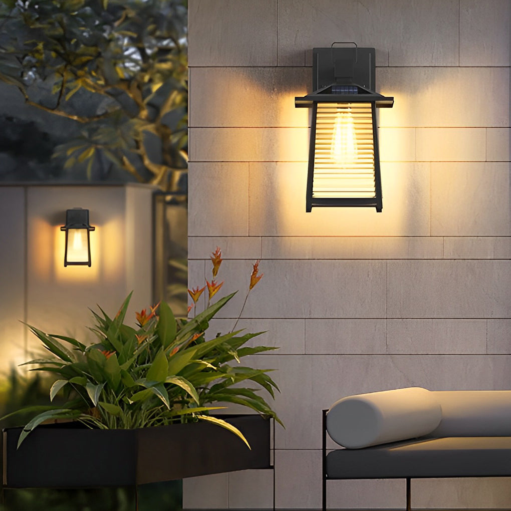 Modern Solar Outdoor Wall Light – Glass & Aluminum Black Sconce