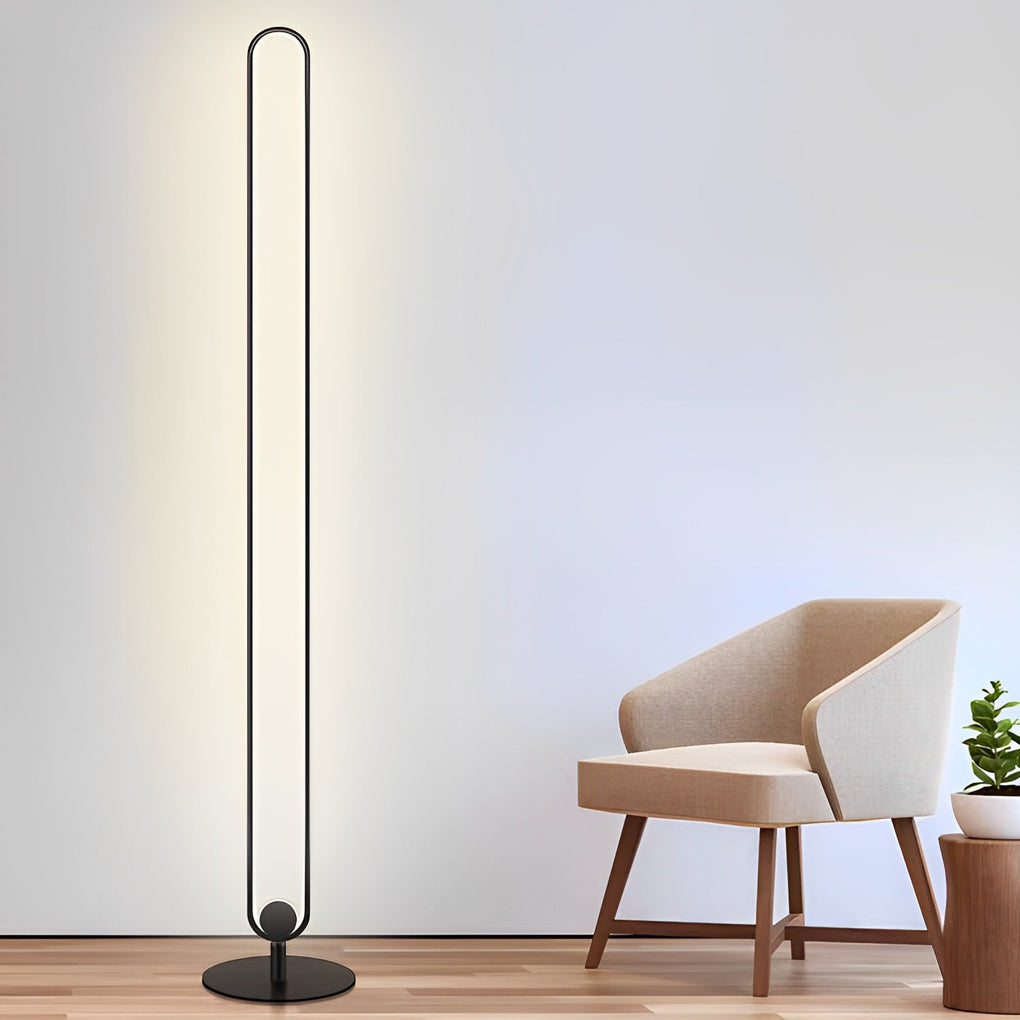 Modern Oval LED Floor Lamp with Metal Frame and Acrylic Shade