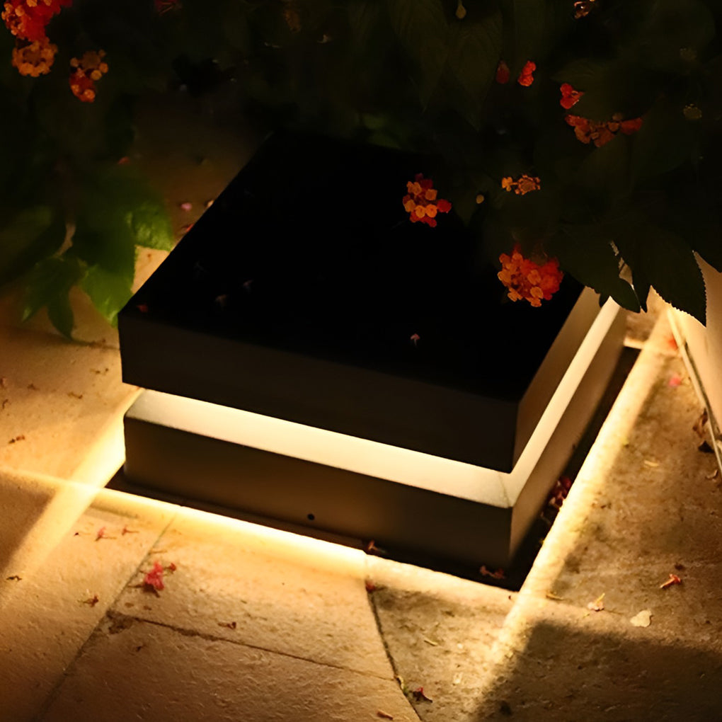 Square LED Solar Post Cap Light - Modern Black Stainless Steel