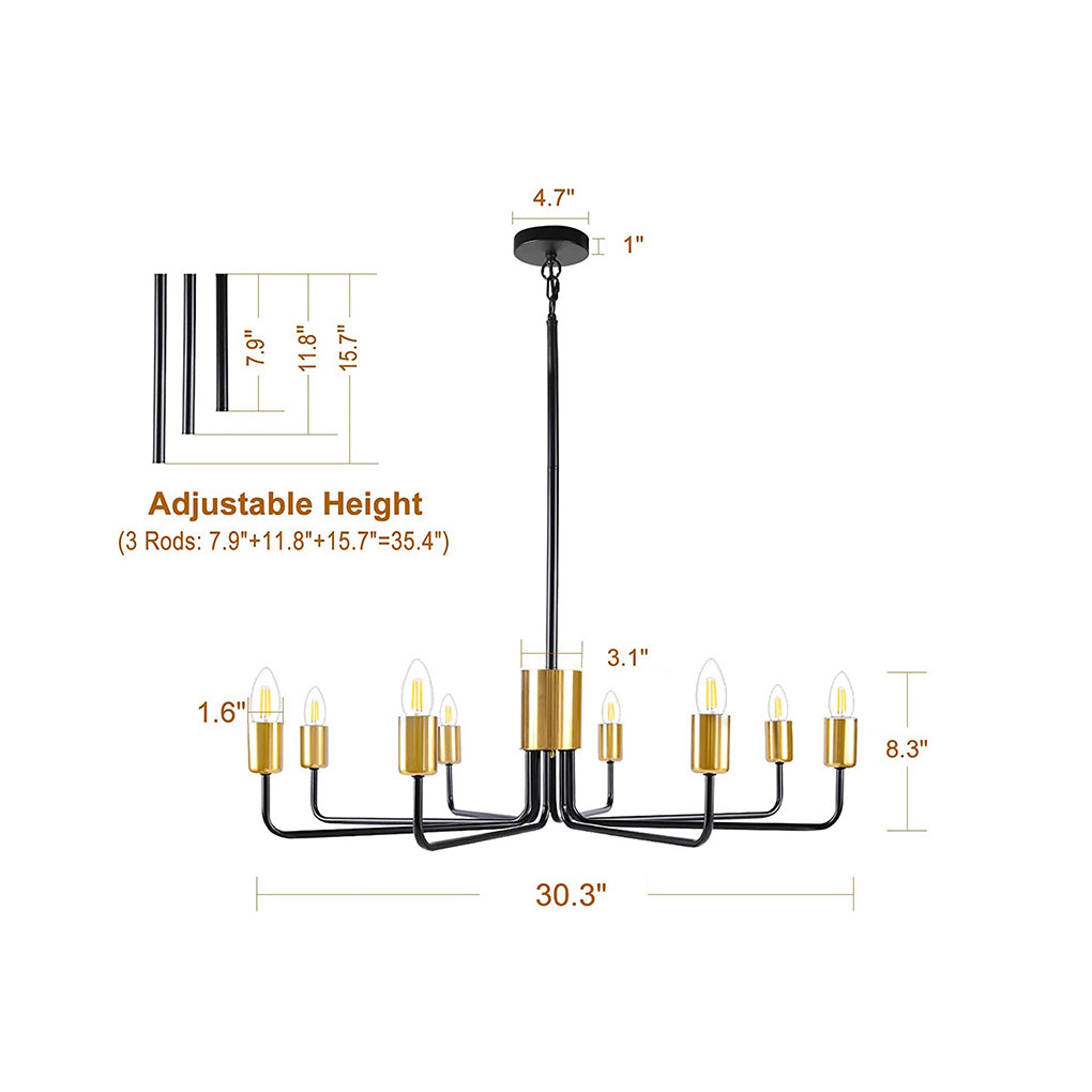 8-Light Farmhouse Iron Chandelier with Adjustable Height