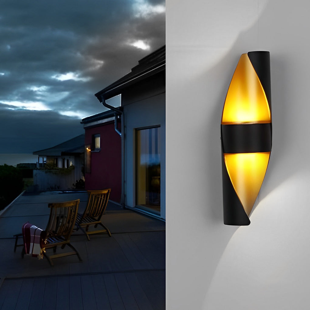 Spiral Outdoor Wall Light Up Down Gold Interior Die-Cast Aluminum