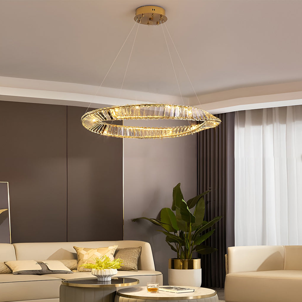 Modern Ring Crystal Chandelier with Stepless Dimming - Gold Finish