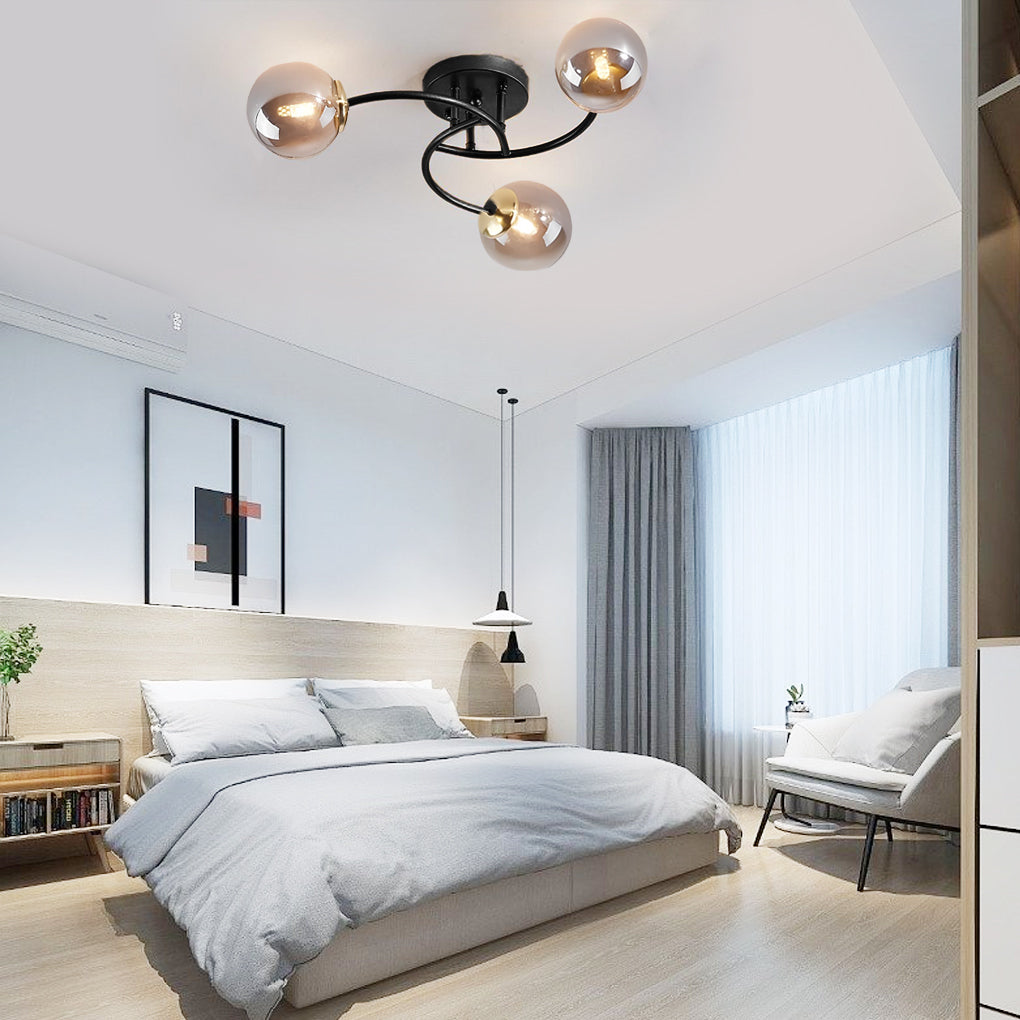 Modern Glass Globe Semi Flush Mount Ceiling Light - 3 or 5 Light