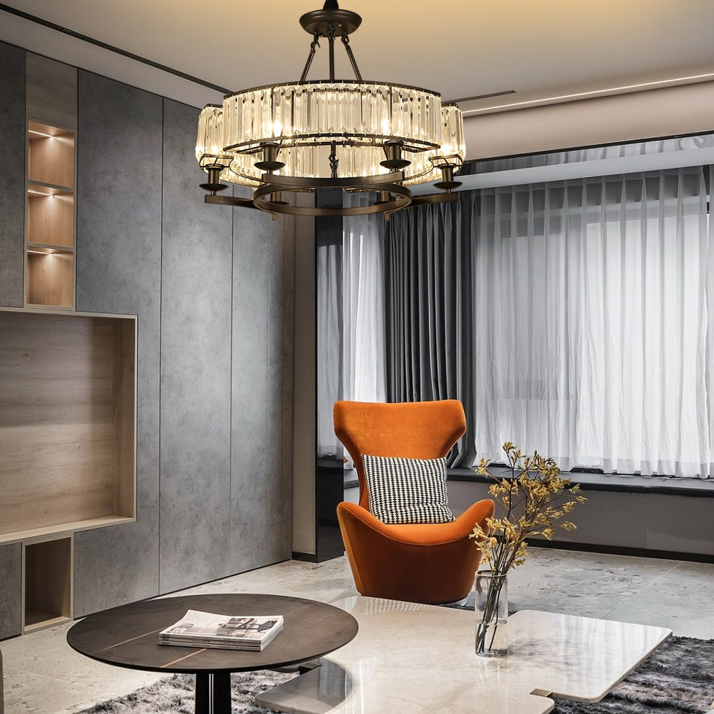 Modern Crystal Chandelier with Three-Step Dimming & Metal Frame