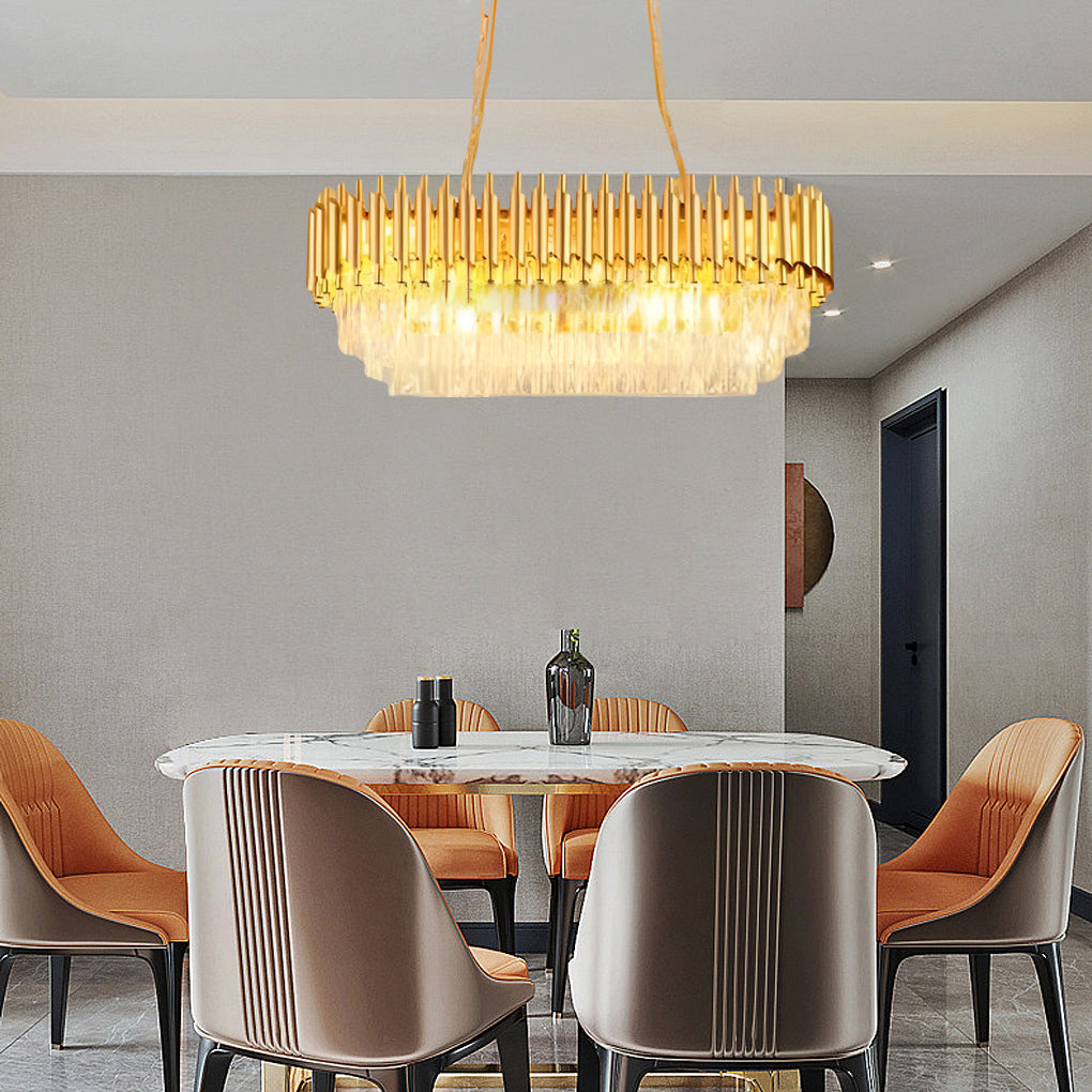 Crystal Round Oval Chandelier Modern Luxury Dimming Iron Glass